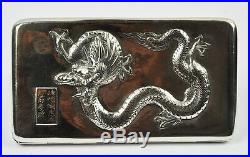 200 G. Antique Chinese Export Sterling Silver Cigarette Case Box Dragon