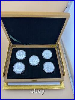 2010-2014, Five 1 oz China Panda Silver Coin Set in Beautiful Presentation Box