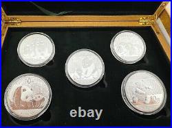 2010-2014, Five 1 oz China Panda Silver Coin Set in Beautiful Presentation Box