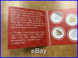 2010 Australia Chinese Lunar Year of the Tiger Silver 4-coin Type Set in box COA