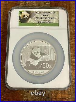 2014 China 5oz Silver Panda NGC PF70 Ultra Cameo In wooden display box with