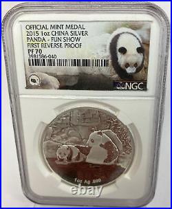 2015 60th Anniversary F. U. N. Show Chinese Silver Panda PF 70 NGC With COA /Box