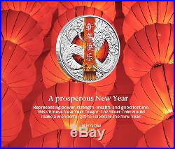 2017 Chinese New Year Dragon 1oz. Silver Gem Colorizedbox & Coa$128.88