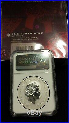 2019 Tuvalu Chinese New Year Dragon Silver Coin NGC MS70 ER + Box COA