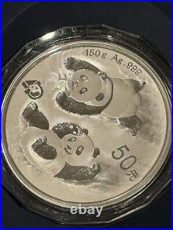 2022 Chinese Panda Silver 150g/50Yn, 2.5 Ounce Coin With Box &COA