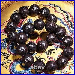 20MM Old Chinese Silver wire Agarwood Bracelet in Embroidery Jewelry box