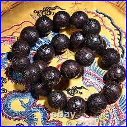 20MM Old Chinese Silver wire Agarwood Bracelet in Embroidery Jewelry box