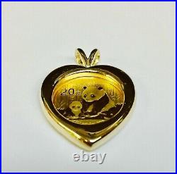 20mm COIN CHINESE PANDA BEAR Heart Shape Pendant 14k Yellow Gold Finish