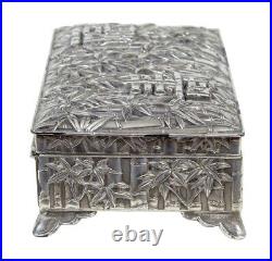 20th Century Silver Plate Chinese Bamboo Decorated Tobacco Box