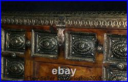 21.2 Antique Chinese Huanghuali Wood Inlay Silver drawer Jewelry box container