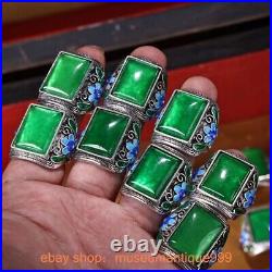22'' Old Chinese Silver inlay emerald jade fifty nine Ring lacquerwork Box set