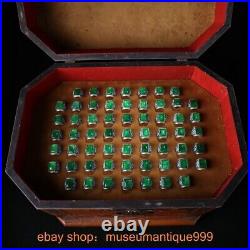 22'' Old Chinese Silver inlay emerald jade fifty nine Ring lacquerwork Box set