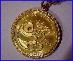 25 Yuan Chinese Panda Coin Pendant 14K Yellow Gold Plated Without Stone