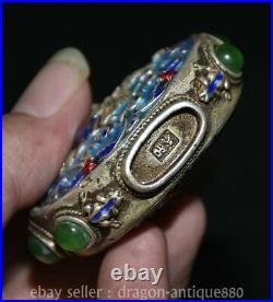 3.2 Chinese Silver inlay gem the god of longevity Riding deer snuff box bottle