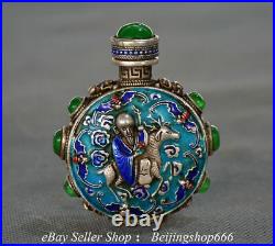 3.2 Old Chinese Silver Inlay Jade God of longevity Deer Snuff bottle Snuff box