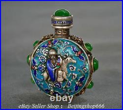 3.2 Old Chinese Silver Inlay Jade God of longevity Deer Snuff bottle Snuff box