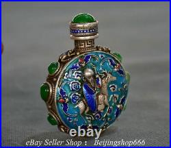 3.2 Old Chinese Silver Inlay Jade God of longevity Deer Snuff bottle Snuff box