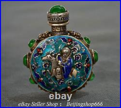 3.2 Old Chinese Silver Inlay Jade God of longevity Deer Snuff bottle Snuff box