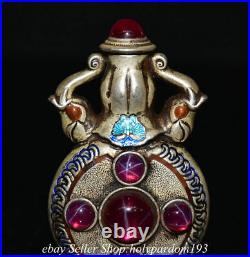 3.2 Old Chinese Silver enamel Red Starlight stone Snuff box Snuff bottle