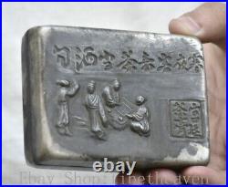 3.8 Old Chinese Silver Dynasty Palace Old Man Play Chess Word Jewelry Box