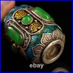 3 Chinese Pure Silver Gilding Inlay Cloisonné Gem Snuff Box Snuff Bottle