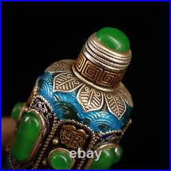 3 Chinese Pure Silver Gilding Inlay Cloisonné Gem Snuff Box Snuff Bottle