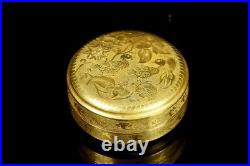 3'' Old Chinese Sterling silver 24K Gold Gilt flower bird Rouge Box Powder box