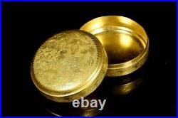 3'' Old Chinese Sterling silver 24K Gold Gilt flower bird Rouge Box Powder box