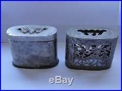 3 Piece Oriental Box, 1850/80 Unmarked Pierced, Engraved Chased, For Travelling