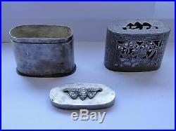 3 Piece Oriental Box, 1850/80 Unmarked Pierced, Engraved Chased, For Travelling