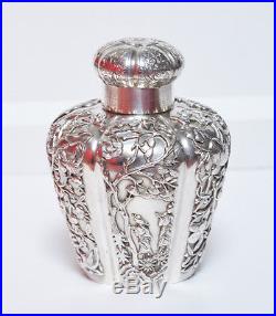 313 Gr. Antique Chinese Export Silver Tea Caddy Box Signed Flower Figures