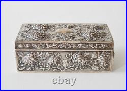 320 Gr. Antique Chinese Export Silver Box Signed Luenwo Shanghai Qing Dynasty