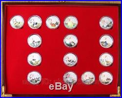 33 Lovely Chinese Lunar Zodiac Rabbit Colored Silver Coins & Bars With Box