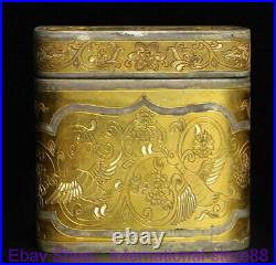 4.2 Antique Old Chinese Silver 24K Gilt Dynasty Palace Flower Bird Tea Box