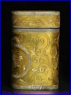 4.2 Antique Old Chinese Silver 24K Gilt Dynasty Palace Flower Bird Tea Box