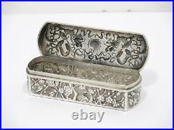 4 3/8 in Sterling Silver Antique Chinese Dragons Plum Blossom Box