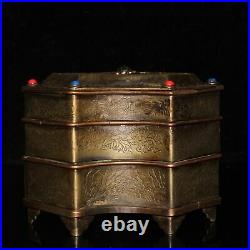 4.7 Exquisite Chinese old antique Tibetan silver Gem inlay fan Aromatherapy box