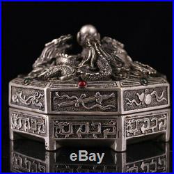 4.72 Collection Chinese pure copper silver plating inlay gem Dragon Jewelry box