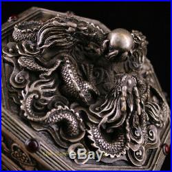 4.72 Collection Chinese pure copper silver plating inlay gem Dragon Jewelry box