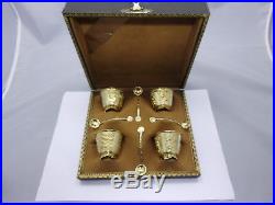 4 Antique Chinese Export Silver Salars in Box, Cumwo 19th Century /China Saliere