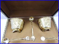 4 Antique Chinese Export Silver Salars in Box, Cumwo 19th Century /China Saliere