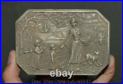 4 Antique Old Chinese Dynasty Palace Silver Beautiful Woman Jewelry Box
