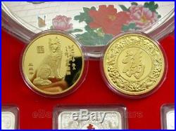 46 Pieces Chinese Lunar Zodiac Dog Colored Gold & Silver Plated Coins With Box