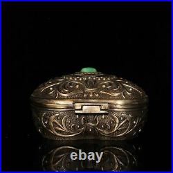 5.1 Chinese old antique bronze silver plated Gem inlay Heart-Shaped Box