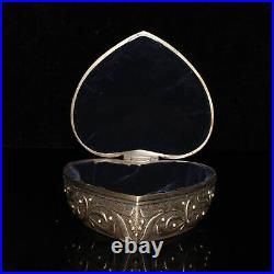 5.1 Chinese old antique bronze silver plated Gem inlay Heart-Shaped Box