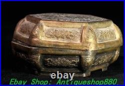 5.1''Old Chinese Dynasty Silver Peony Flower 6-Sided Container Box Case