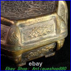 5.1''Old Chinese Dynasty Silver Peony Flower 6-Sided Container Box Case