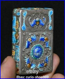 5.5cm Curio Chinese Enamel Old Silver Dynasty Palace Bat Fu Animal Matchbox Box