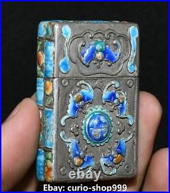 5.5cm Curio Chinese Enamel Old Silver Dynasty Palace Bat Fu Animal Matchbox Box