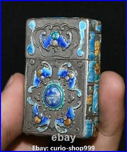 5.5cm Curio Chinese Enamel Old Silver Dynasty Palace Bat Fu Animal Matchbox Box